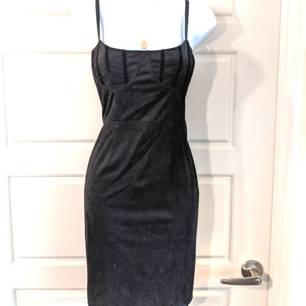 By Egreis Velvet Suede Bodycon Corset Dress